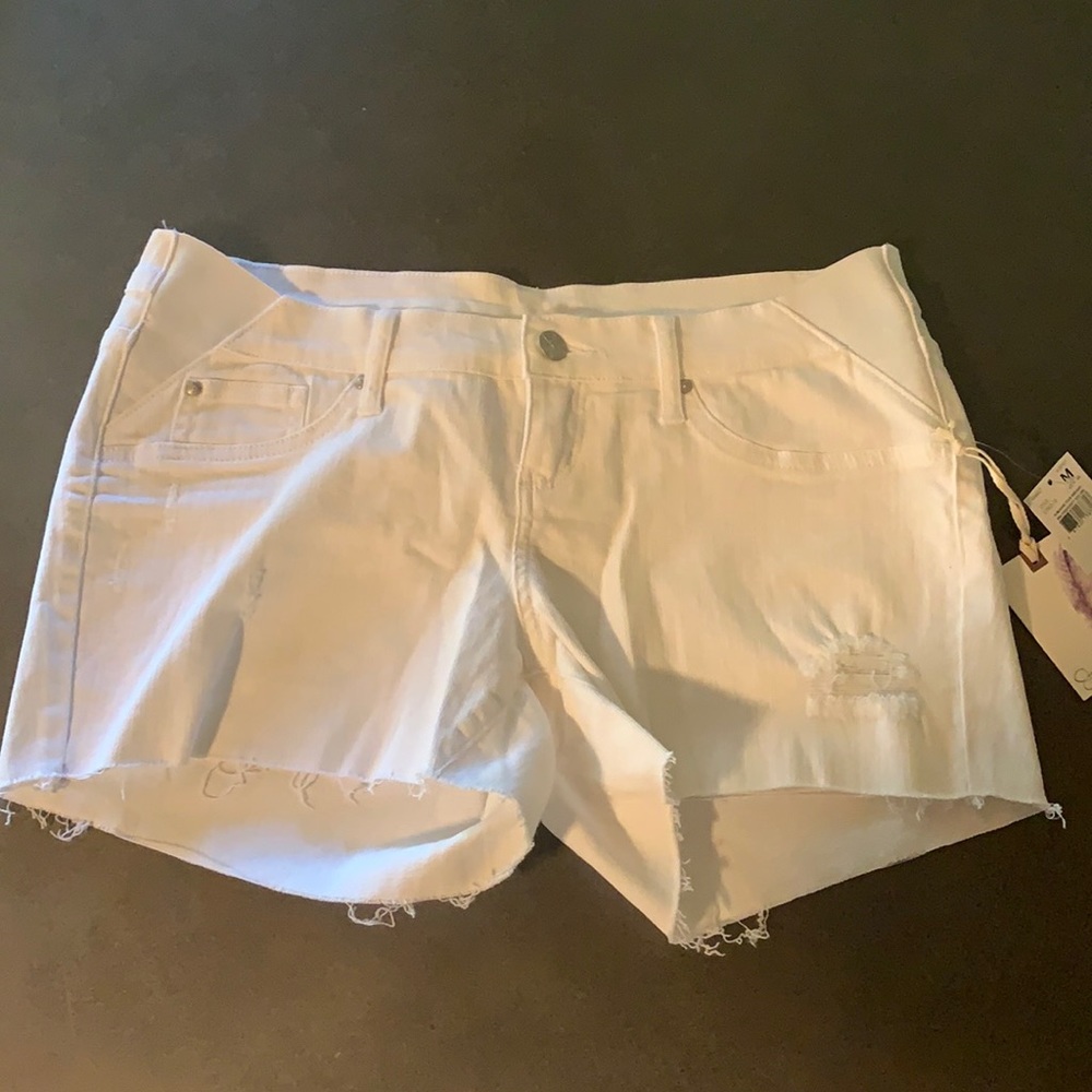 White cut off maternity shorts